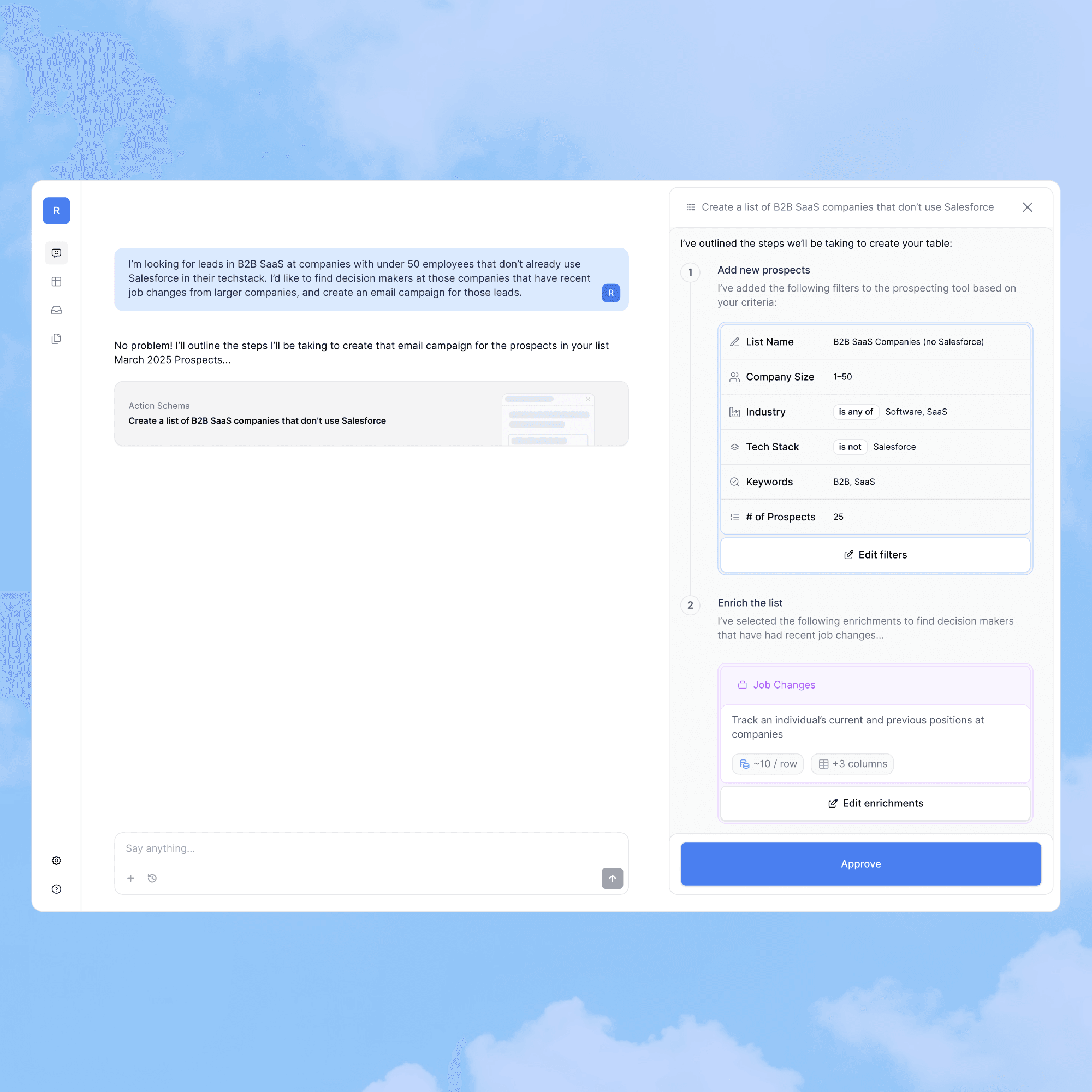 Leadmatic interface on a sky background